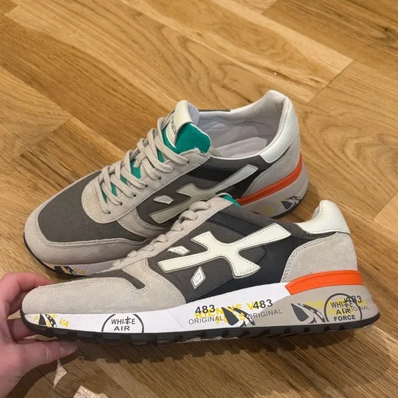 Premiata Gray and Cream Sneakers with Orange Detail 
BRAND NEW - Picture 2 of 5